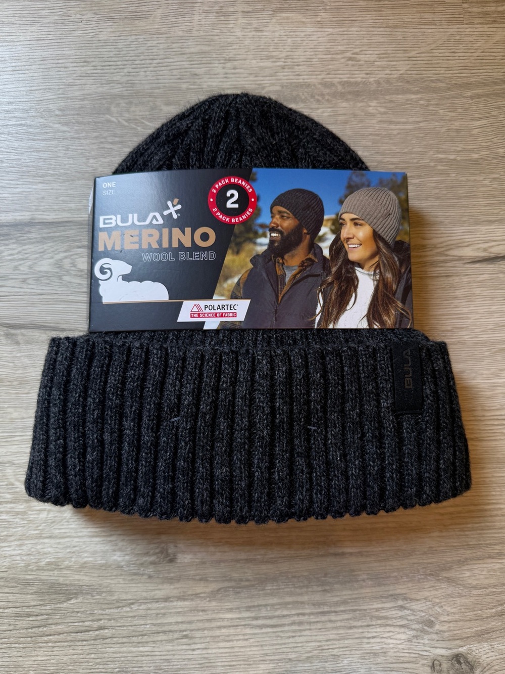 2 Pack Bula Merino Wool Blend with Polartec Lining Unisex Beanies Black Gray